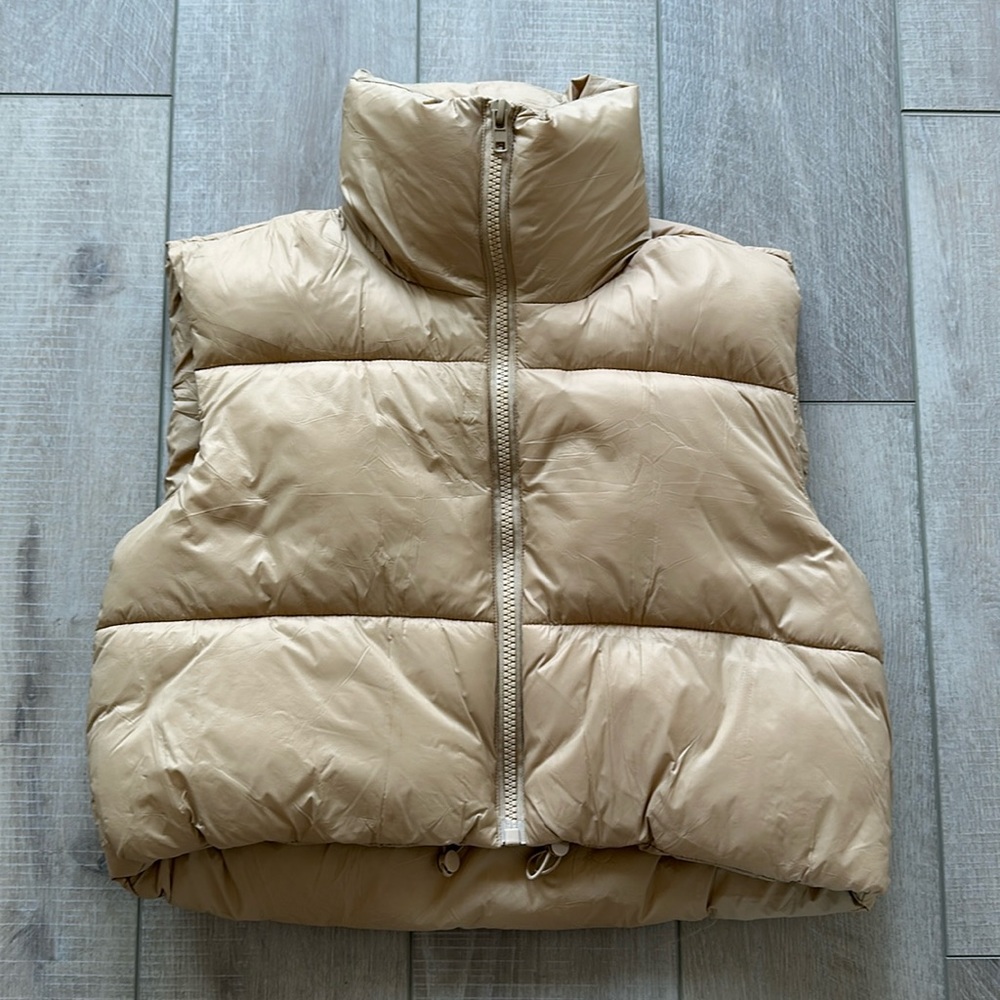 cute tan puffer vest